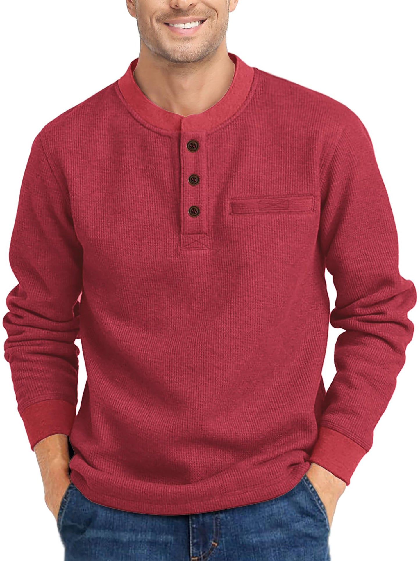 GENTS BLISS Henley Sweatshirts for Men Long Sleeve Crew Neck Men Sweatshirts Casual Pullover Tops with Pocket