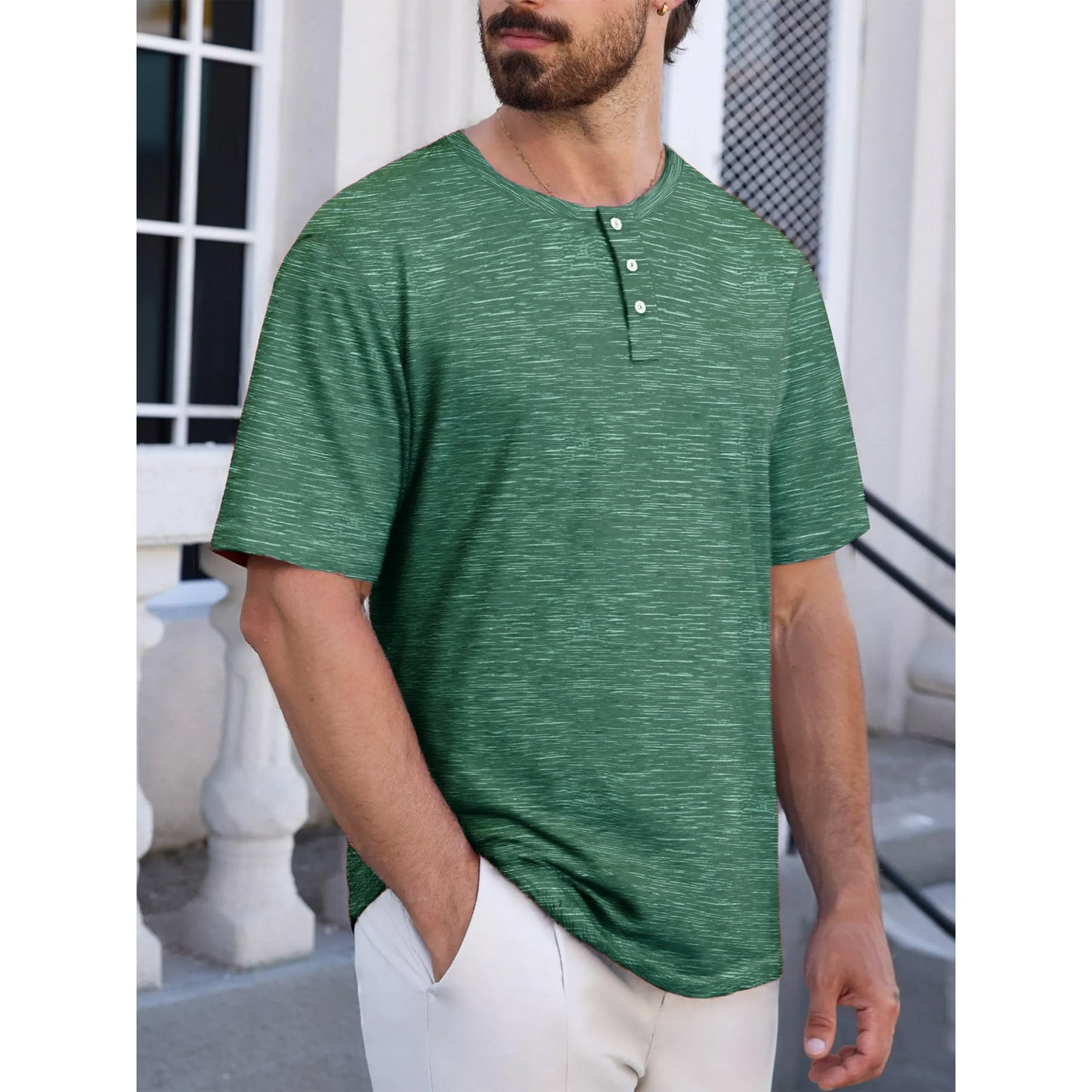GENTS BLISS Short Sleeve Henley Men Shirts Crew Neck T-shirts for Men Casual Printed Face Shirts for Men