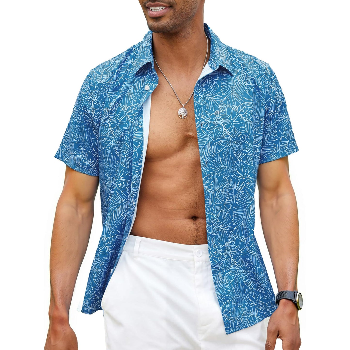 GENTS BLISS Short Sleeve Men Hawaiian Shirts Floral Print Button Down Shirts for Men Casual Beach Shirts