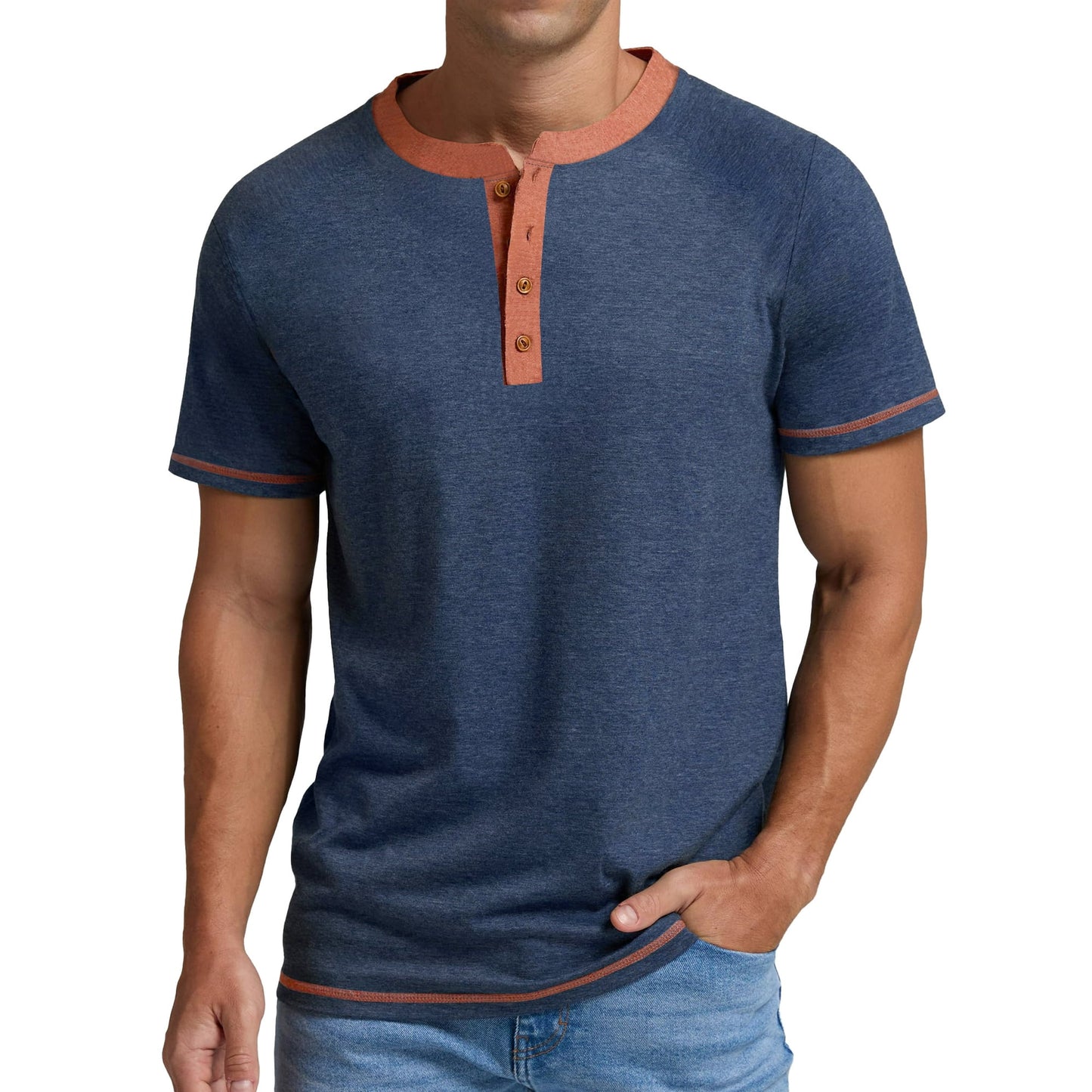 GENTS BLISS Henley Men Shirts Short Sleeve T-shirts for Men Crew Neck Color Block Men Shirts