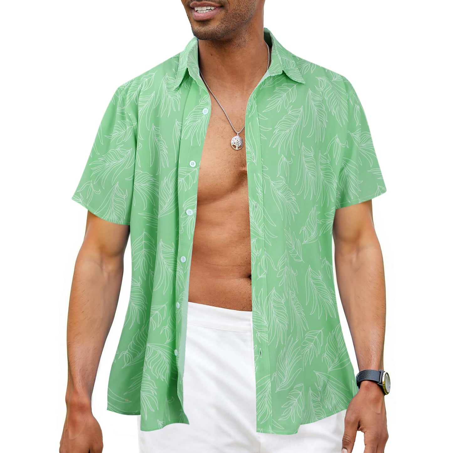 GENTS BLISS Short Sleeve Men Hawaiian Shirts Floral Print Button Down Shirts for Men Casual Beach Shirts