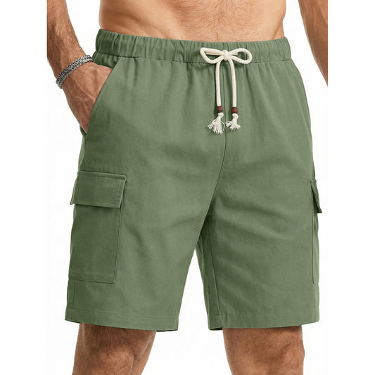 GENTS BLISS Cargo Men Linen Shorts Elastic Waist Drawstring Shorts for Men Summer Beach Shorts with Pockets