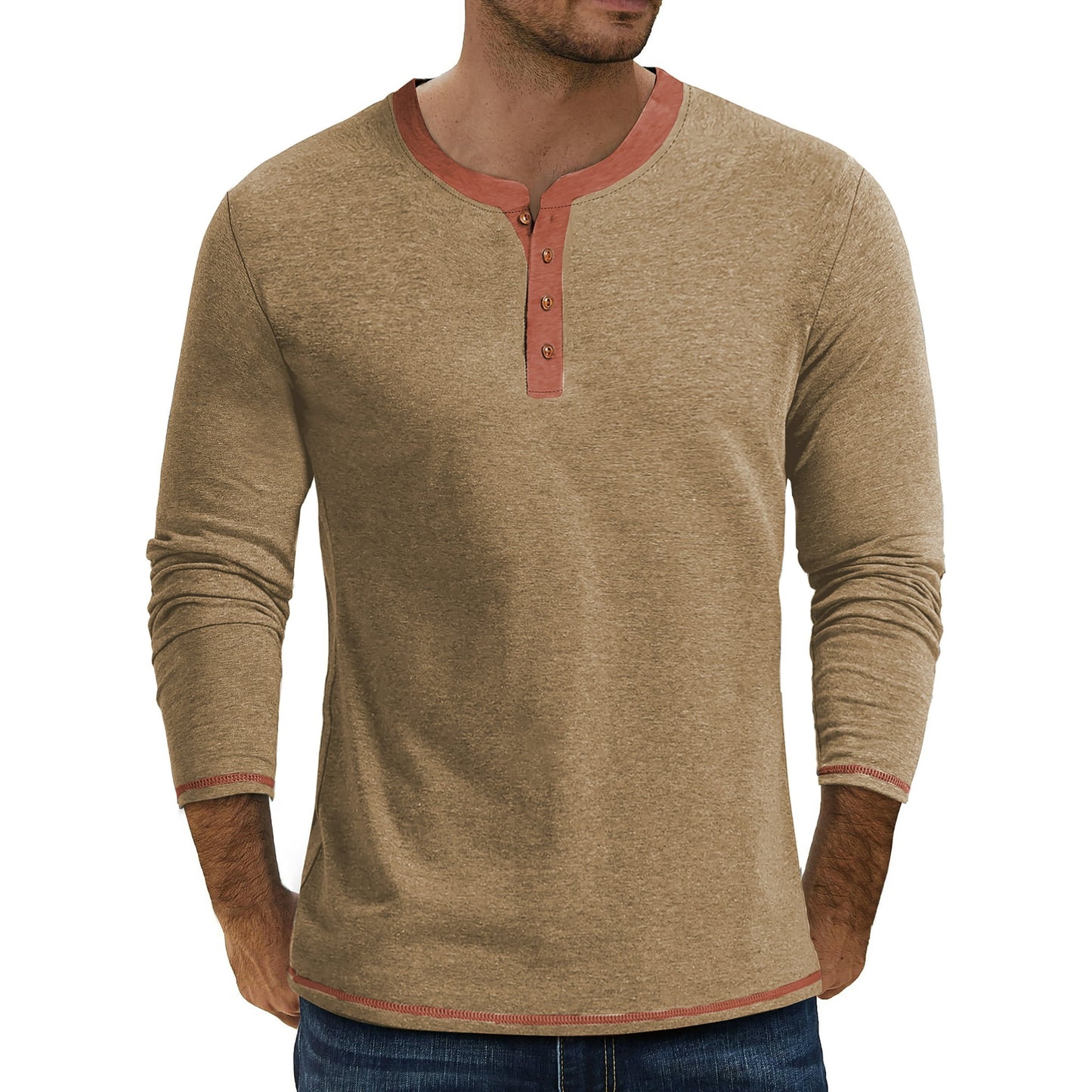 GENTS BLISS Crew Neck Henley Men Shirts Long Sleeve Shirts for Men Casual Color Block Tops