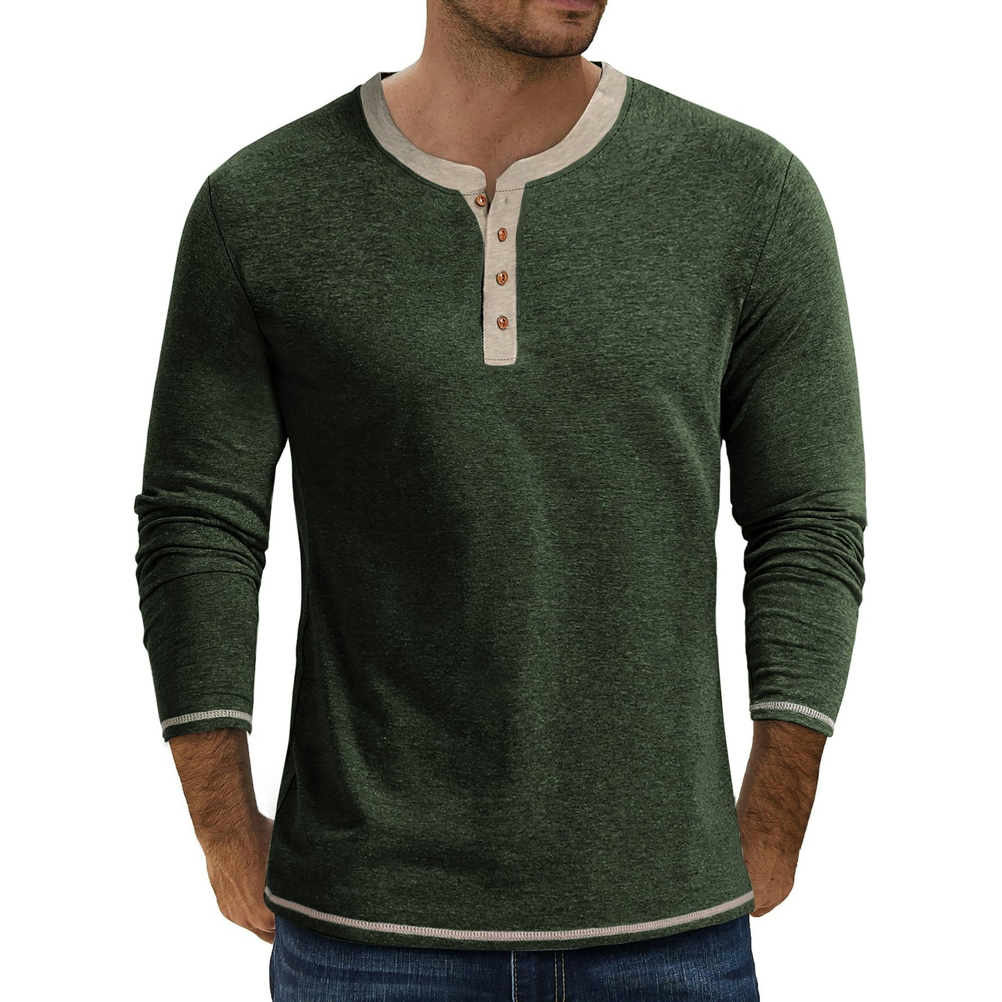 GENTS BLISS Crew Neck Henley Men Shirts Long Sleeve Shirts for Men Casual Color Block Tops