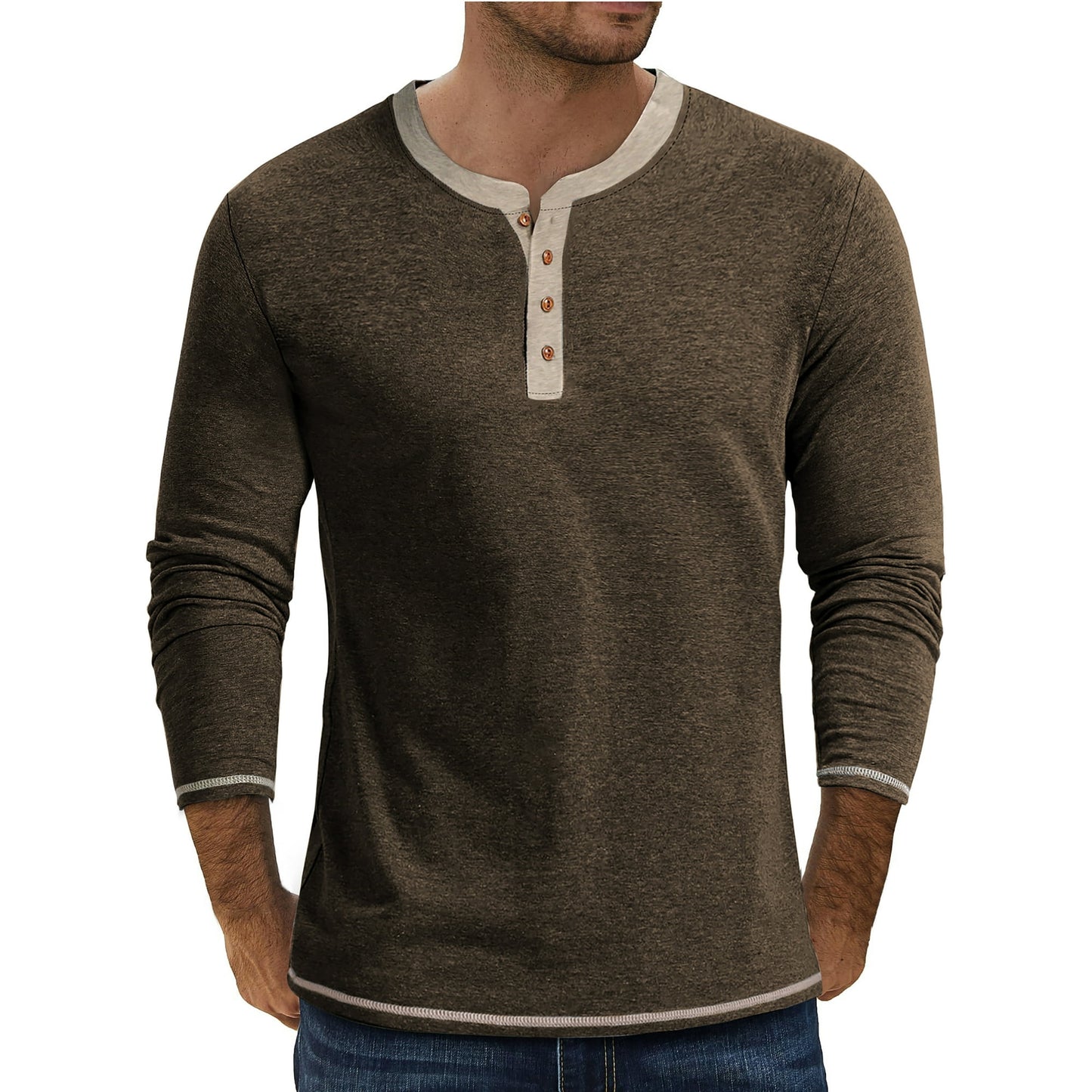 GENTS BLISS Crew Neck Henley Men Shirts Long Sleeve Shirts for Men Casual Color Block Tops