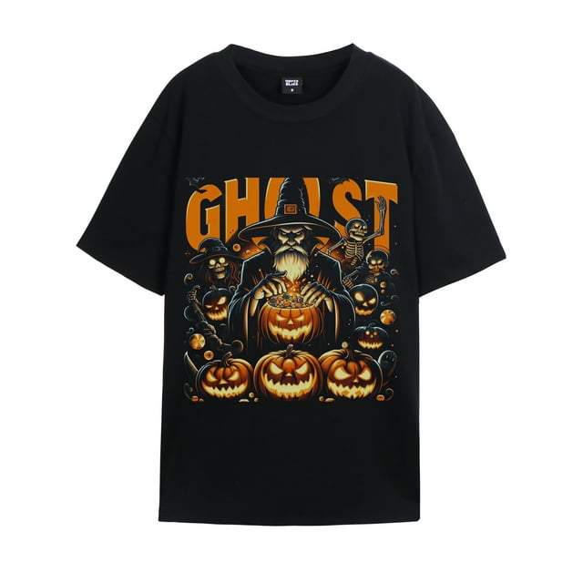 GENTS BLISS Heavyweight Graphic T-shirts Great Pumpkin Halloween Tee Ghosts Skull Funny Shirts Size XS-3XL