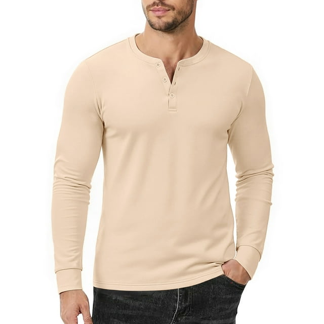 GENTS BLISS Henley Men Sweatshirts Long Sleeve Pullover Men Shirts Fleece Button Sweatshirts for Men