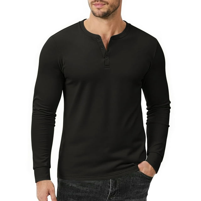 GENTS BLISS Henley Men Sweatshirts Long Sleeve Pullover Men Shirts Fleece Button Sweatshirts for Men