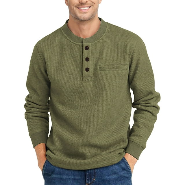 GENTS BLISS Henley Sweatshirts for Men Long Sleeve Crew Neck Men Sweatshirts Casual Pullover Tops with Pocket