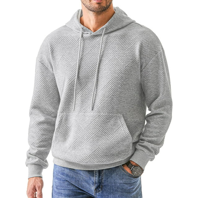 GENTS BLISS Long Sleeve Men Hoodies Sweatshirts Geometric Texture Sweatshirts for Men Casual Pollover Shirts with Kangaroo Pocket