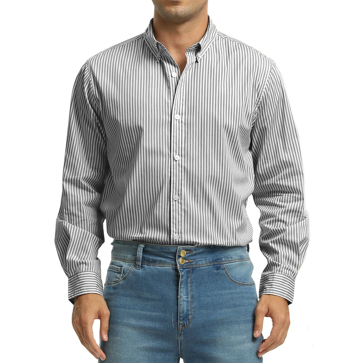 GENTS BLISS Men Dress Shirts Long Sleeve Stripe Shirts for Men Casual Business Button Down Men Shirts