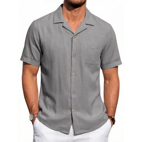 GENTS BLISS Men Linen Shirts Casual Short Sleeve Button Down Shirts for Men Beach Tops with Pocket