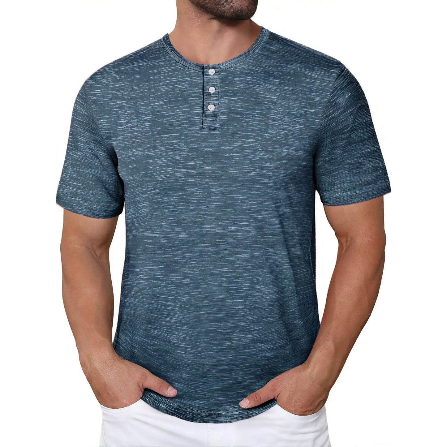 GENTS BLISS Short Sleeve Henley Men Shirts Crew Neck T-shirts for Men Casual Printed Face Shirts for Men