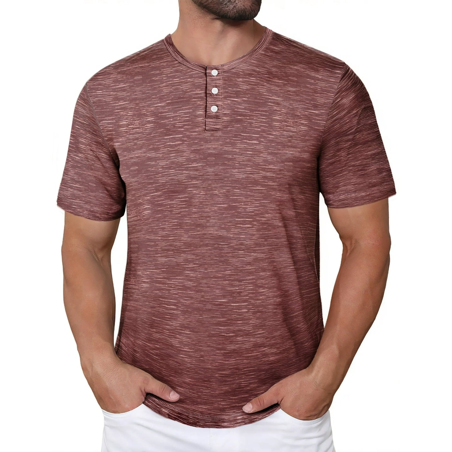 GENTS BLISS Short Sleeve Henley Men Shirts Crew Neck T-shirts for Men Casual Printed Face Shirts for Men