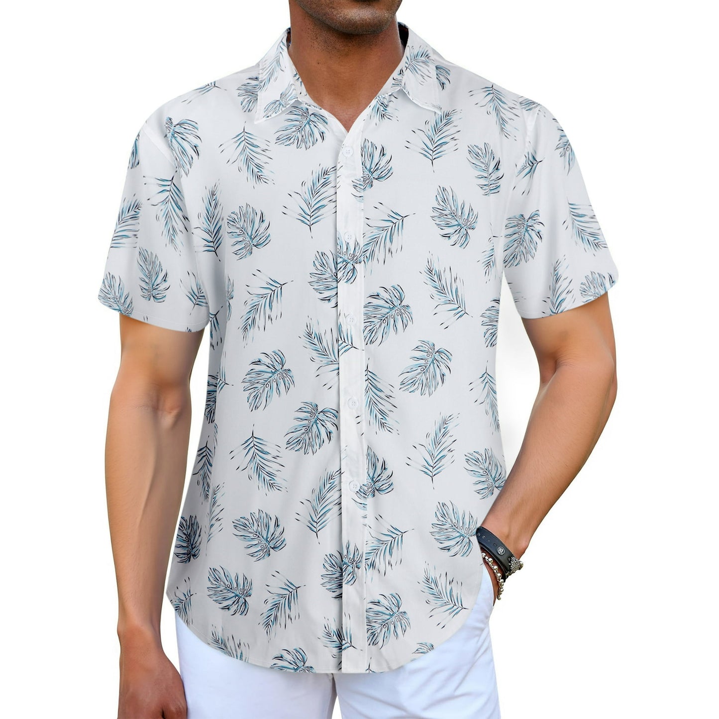 GENTS BLISS Short Sleeve Men Hawaiian Shirts Floral Print Button Down Shirts for Men Casual Beach Shirts