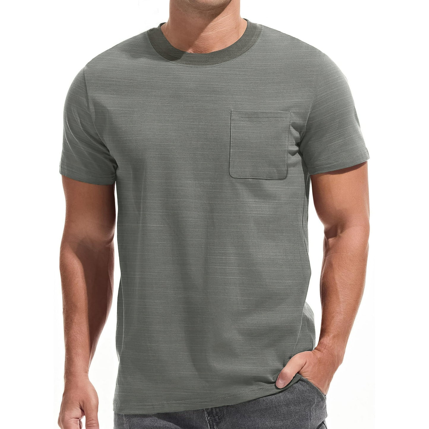 GENTS BLISS Short Sleeve Men T-shirts Ribbed Crew Neck Shirts for Men Color Block Tee Shirts with Pocket
