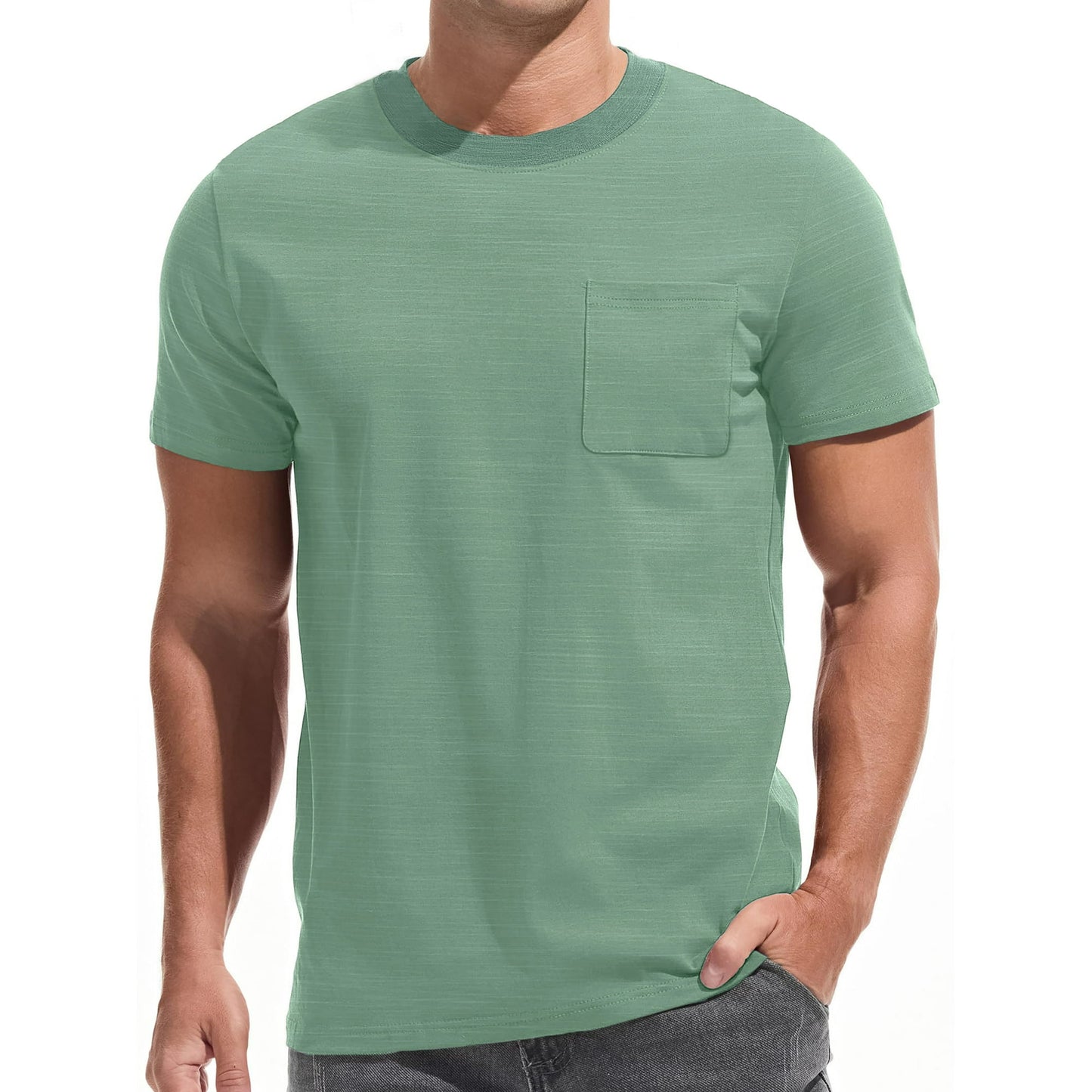 GENTS BLISS Short Sleeve Men T-shirts Ribbed Crew Neck Shirts for Men Color Block Tee Shirts with Pocket