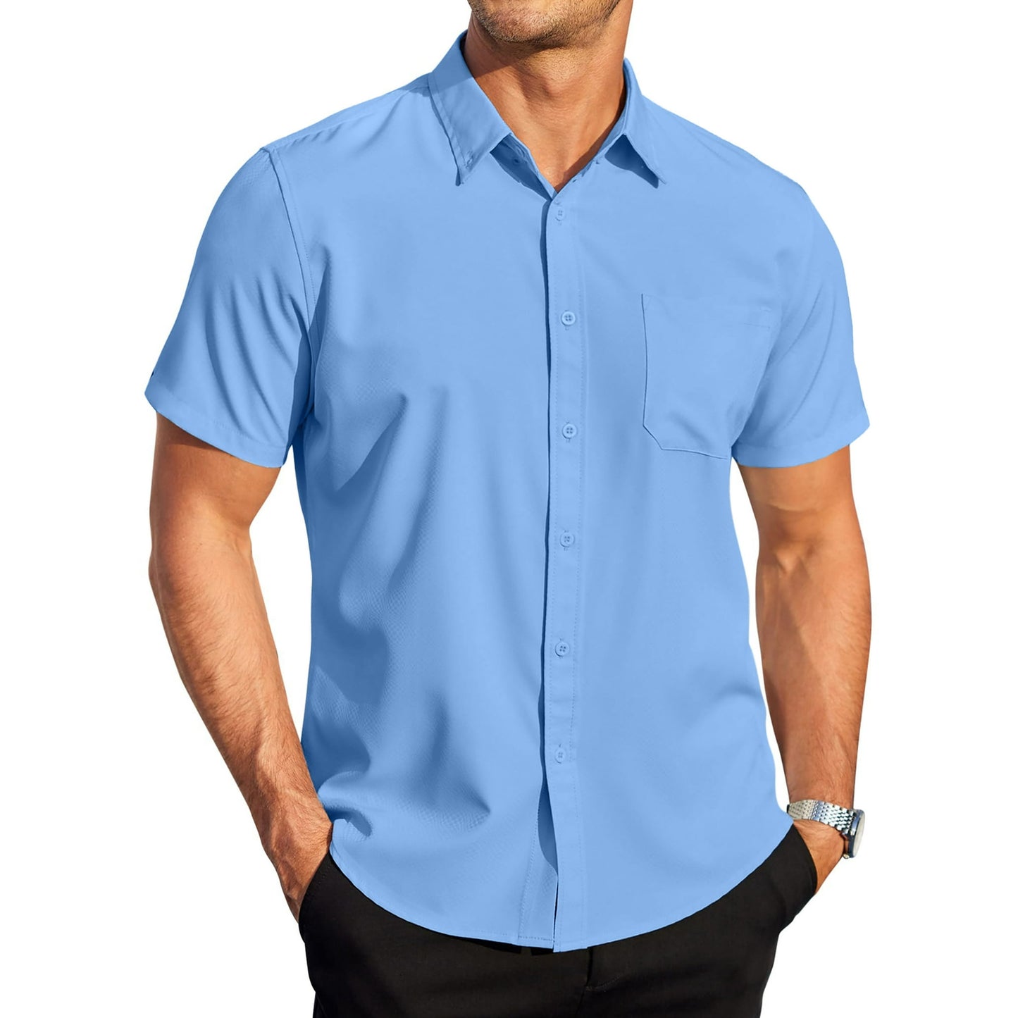 GENTS BLISS Short Sleeve Mens Dress Shirts Casual Solid Shirts for Men Regular Oxford Tops with Pocket