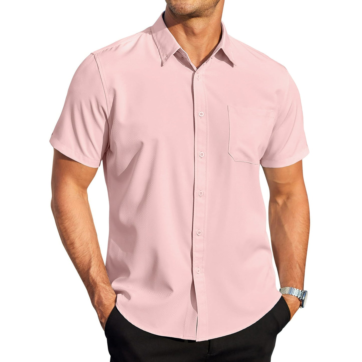 GENTS BLISS Short Sleeve Mens Dress Shirts Casual Solid Shirts for Men Regular Oxford Tops with Pocket