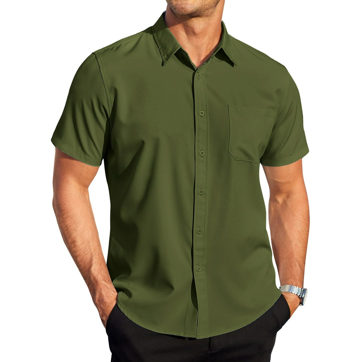 GENTS BLISS Short Sleeve Mens Dress Shirts Casual Solid Shirts for Men Regular Oxford Tops with Pocket