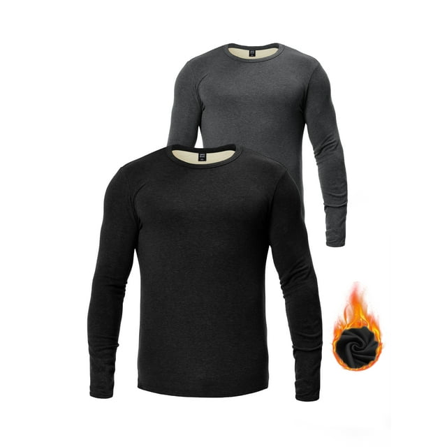 GENTS BLISS Thermal Underwear Shirts for Men Crewneck Fleece Lined Men Thermals Tops Long Sleeve Shirts for Men Base Layer 2 Pack