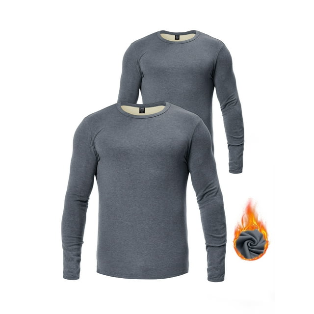GENTS BLISS Thermal Underwear Shirts for Men Crewneck Fleece Lined Men Thermals Tops Long Sleeve Shirts for Men Base Layer 2 Pack