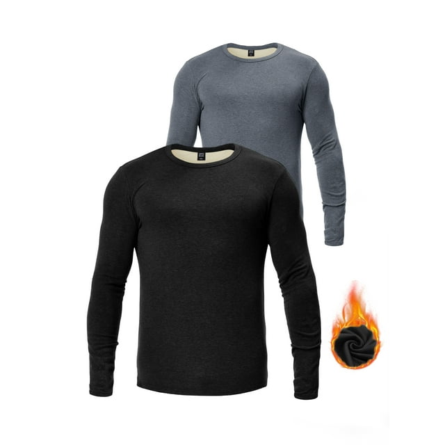 GENTS BLISS Thermal Underwear Shirts for Men Crewneck Fleece Lined Men Thermals Tops Long Sleeve Shirts for Men Base Layer 2 Pack