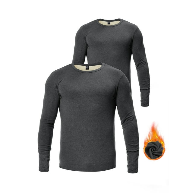 GENTS BLISS Thermal Underwear Shirts for Men Crewneck Fleece Lined Men Thermals Tops Long Sleeve Shirts for Men Base Layer 2 Pack