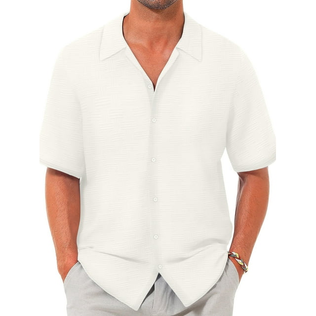 GENTS BLISS button Down Mens Shirts Short Sleeve Shirts for Men Solid TextureT-shirts