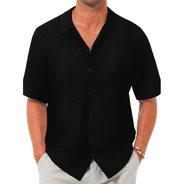 GENTS BLISS button Down Mens Shirts Short Sleeve Shirts for Men Solid TextureT-shirts