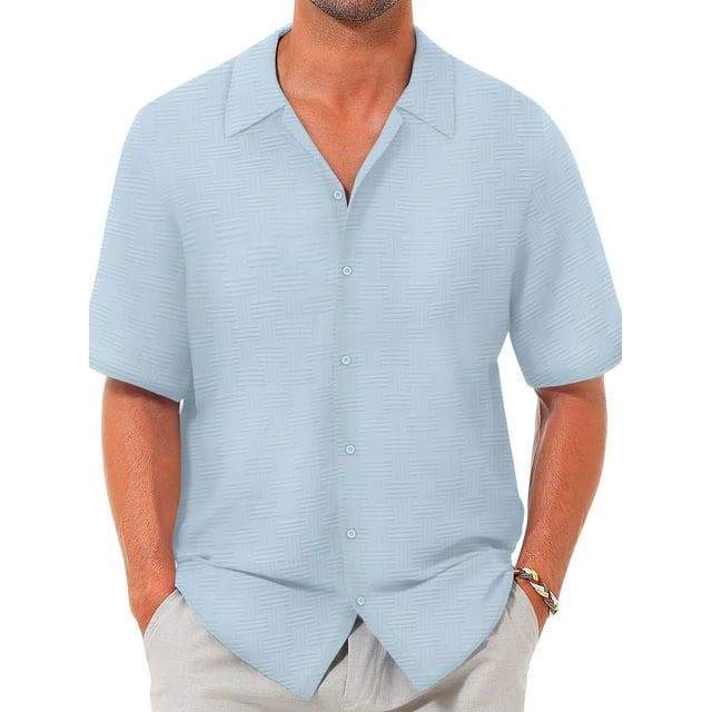 GENTS BLISS button Down Mens Shirts Short Sleeve Shirts for Men Solid TextureT-shirts