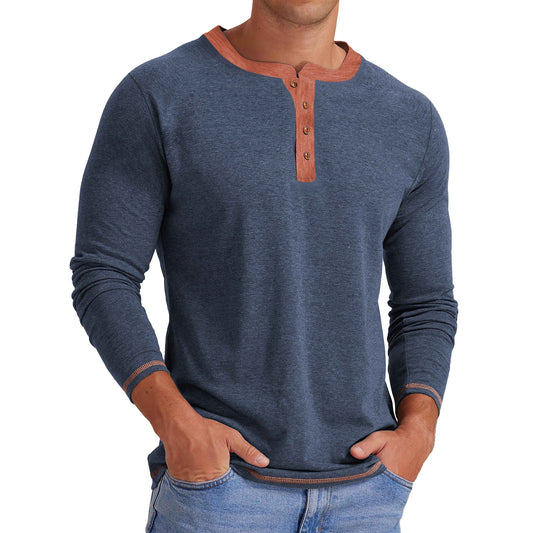 GENTS BLISS Crew Neck Henley Men Shirts Long Sleeve Shirts for Men Casual Color Block Tops