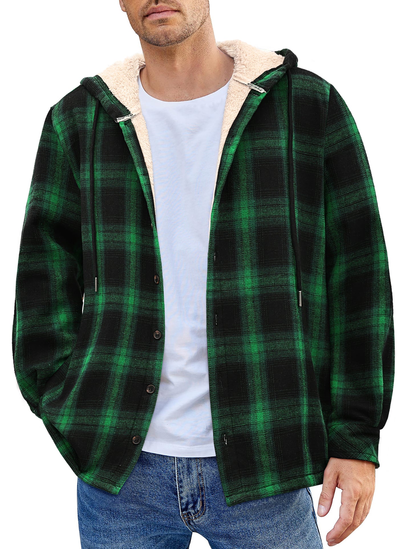 GENTS BLISS Flannel Shirts for Men Plaid Button Up Men Shirts Fleece Hooded Men Jacket Coat with Pocket