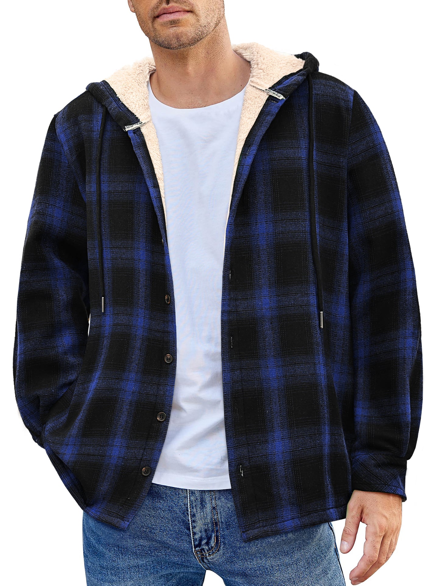 GENTS BLISS Flannel Shirts for Men Plaid Button Up Men Shirts Fleece Hooded Men Jacket Coat with Pocket