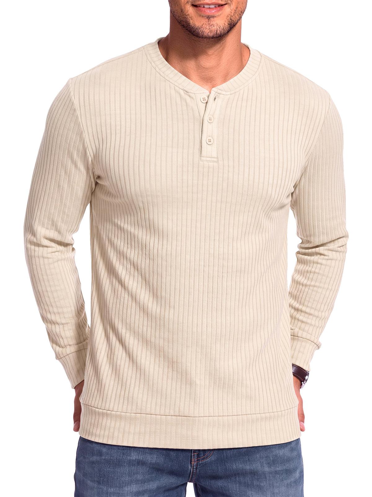 GENTS BLISS Henley Men Shirts Lightweight Long Sleeve Shirts for Men Crew Neck Casual Men T-shirts Striped Knit Shirts