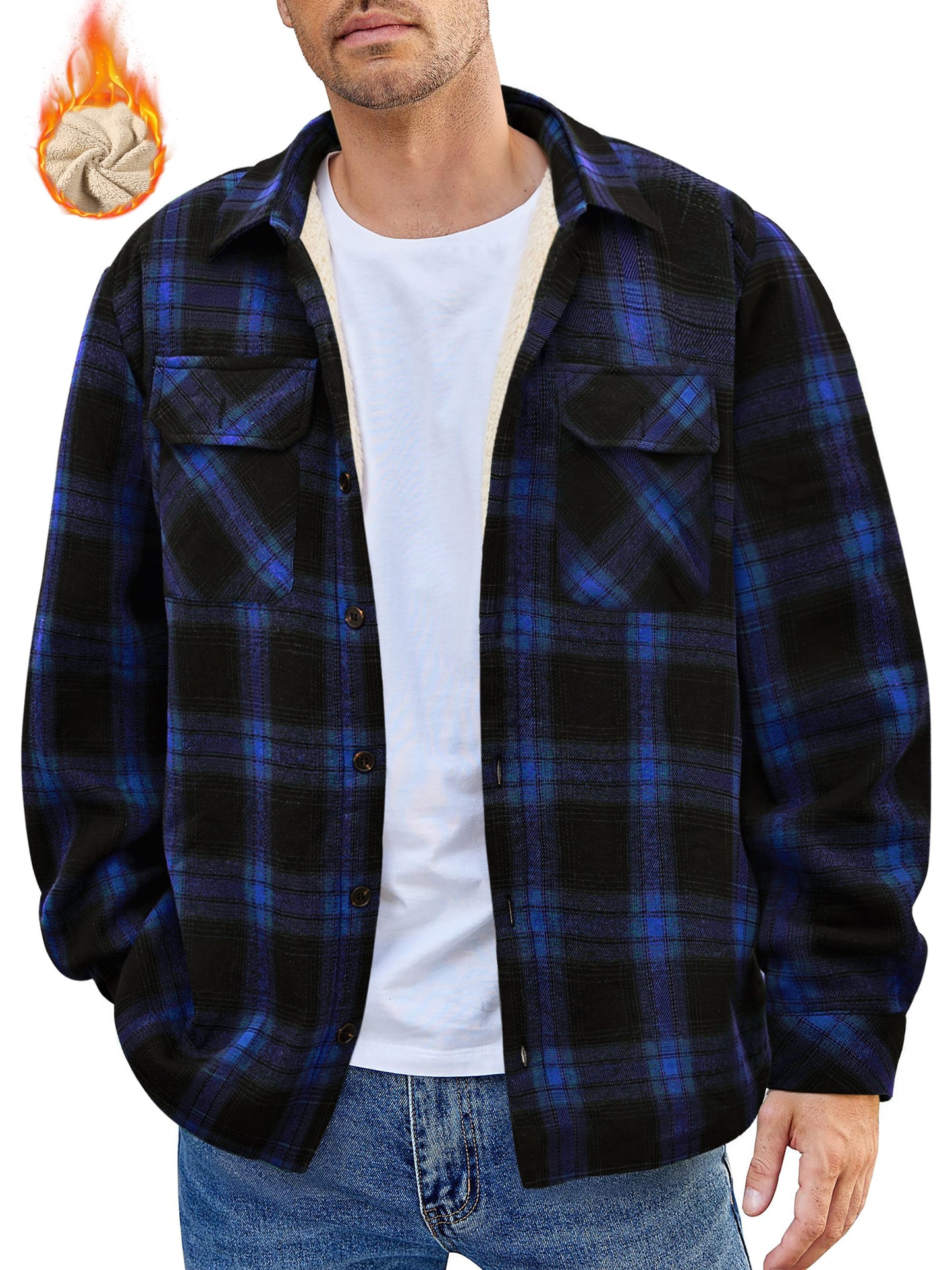 GENTS BLISS Flannel Shirts for Men Plaid Button Up Men Shirts Fleece Men Jacket Coat with Pocket