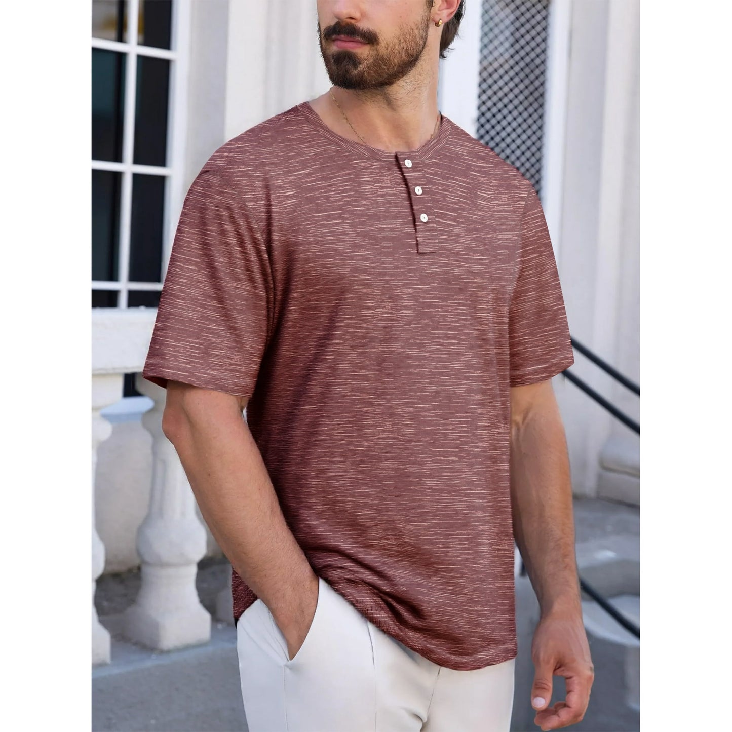GENTS BLISS Short Sleeve Henley Men Shirts Crew Neck T-shirts for Men Casual Printed Face Shirts for Men