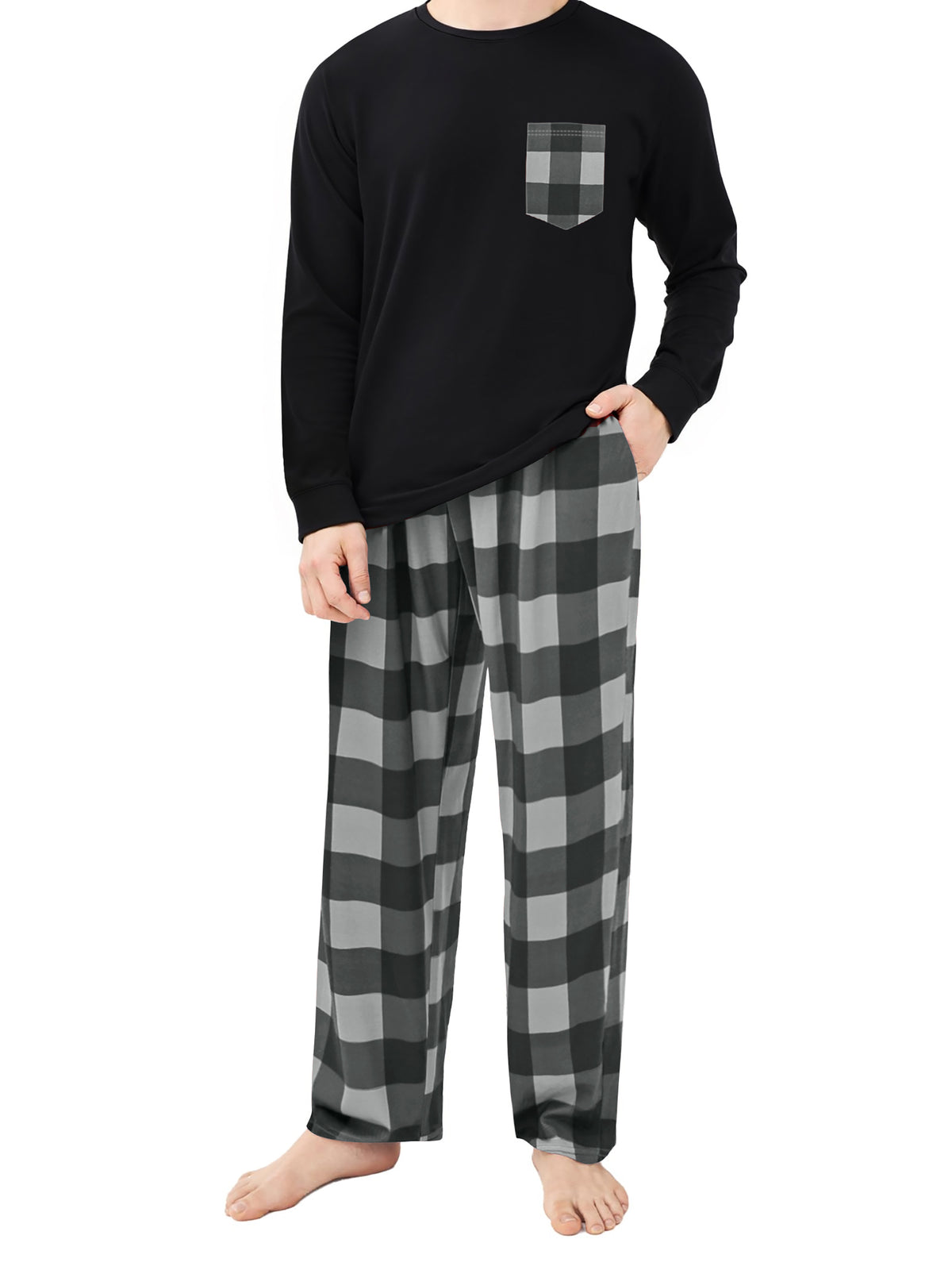 GENTS BLISS Men Pajamas Set Long Sleeve Crew Neck Shirts with Pocket and Plaid Soft Bottoms Sets Sleep Pajamas for Men