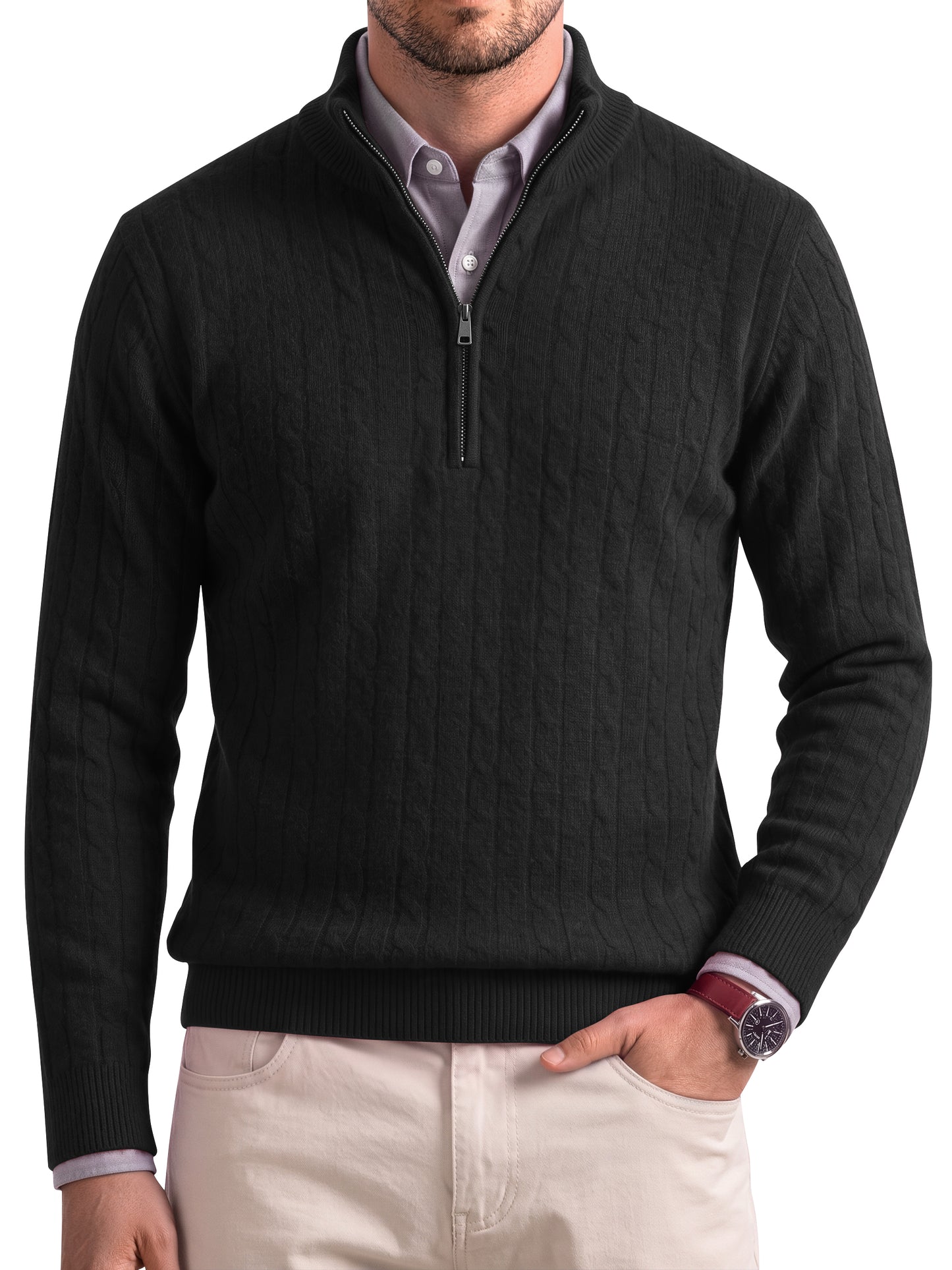 GENTS BLISS Long Sleeve Men Sweaters Zipper Pullover Knitted Sweaters for Men Twist Textured Cable Men Sweaters
