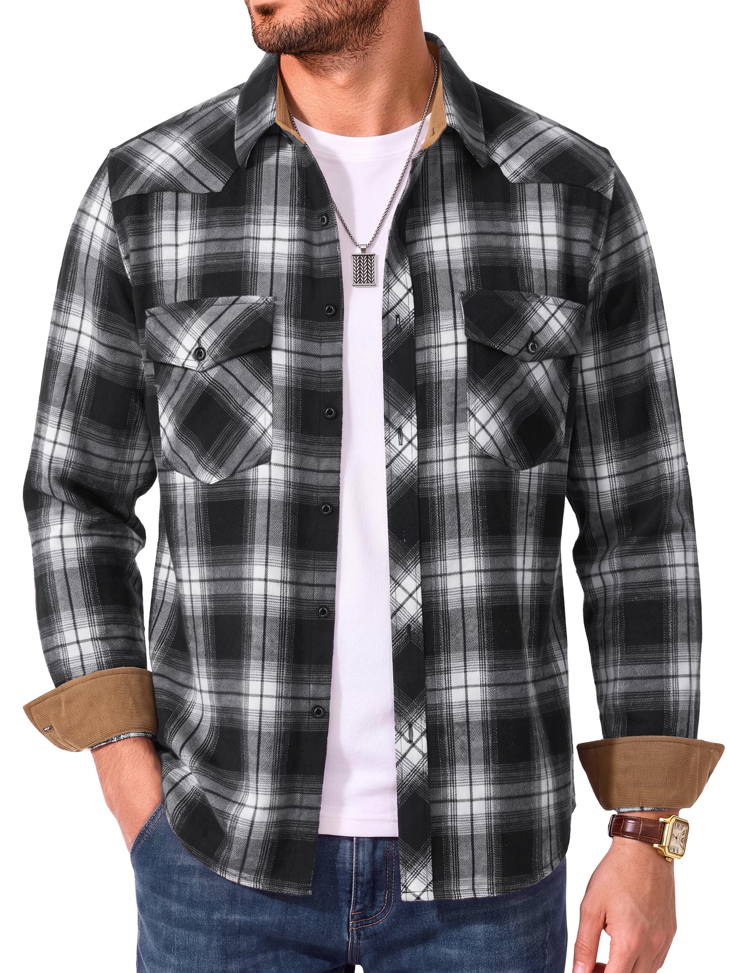 GENTS BLISS Men Flannel Shacket Long Sleeve Plaid Shirts for Men Button Down Men Shirts Lightweight Men Jacket with Pocket