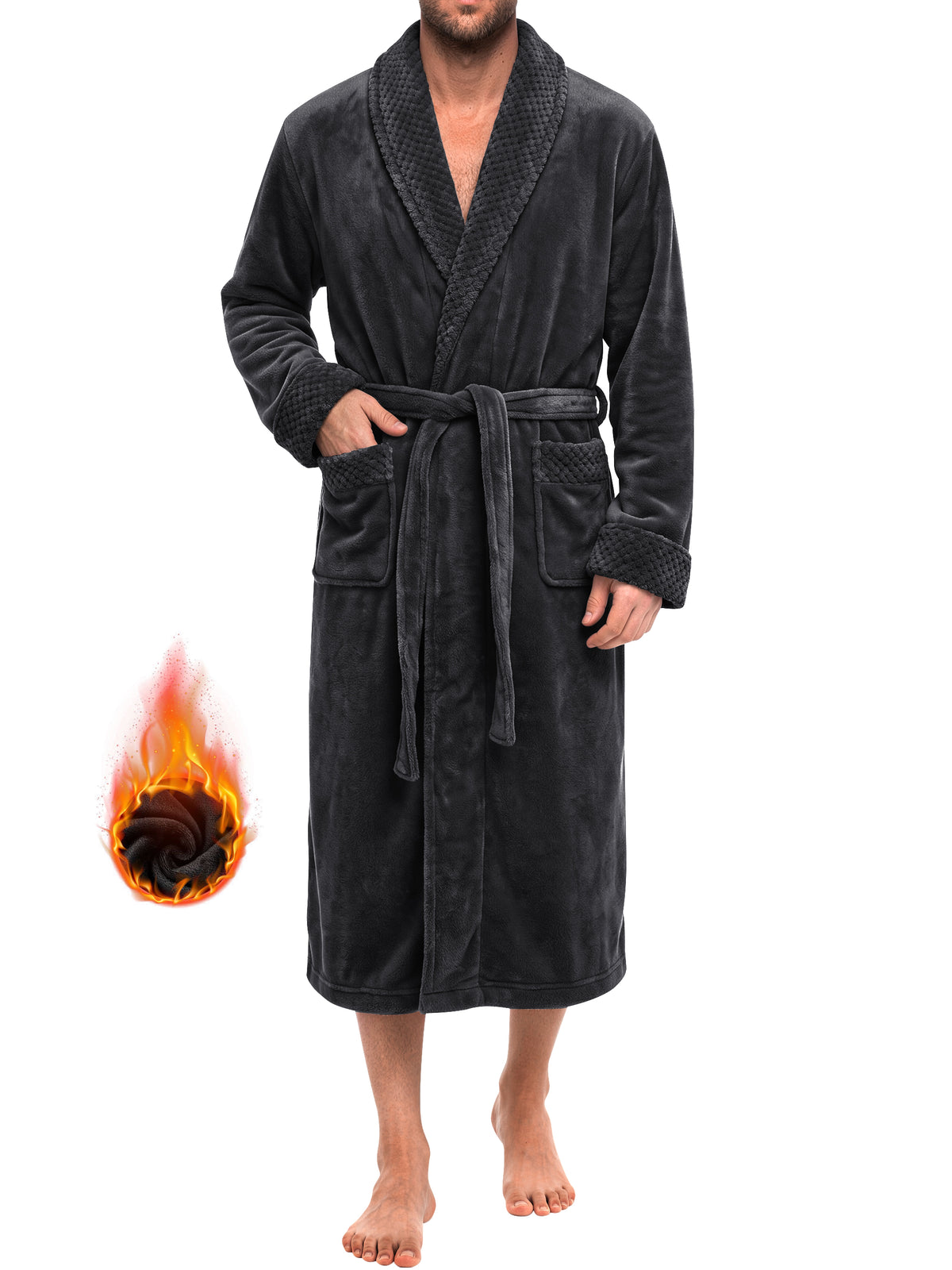 GENTS BLISS Fleece Robes for Men Shawl Collar Men Robes Soft Plush Fluffy Bathrobe for Men with Belt and Pockets