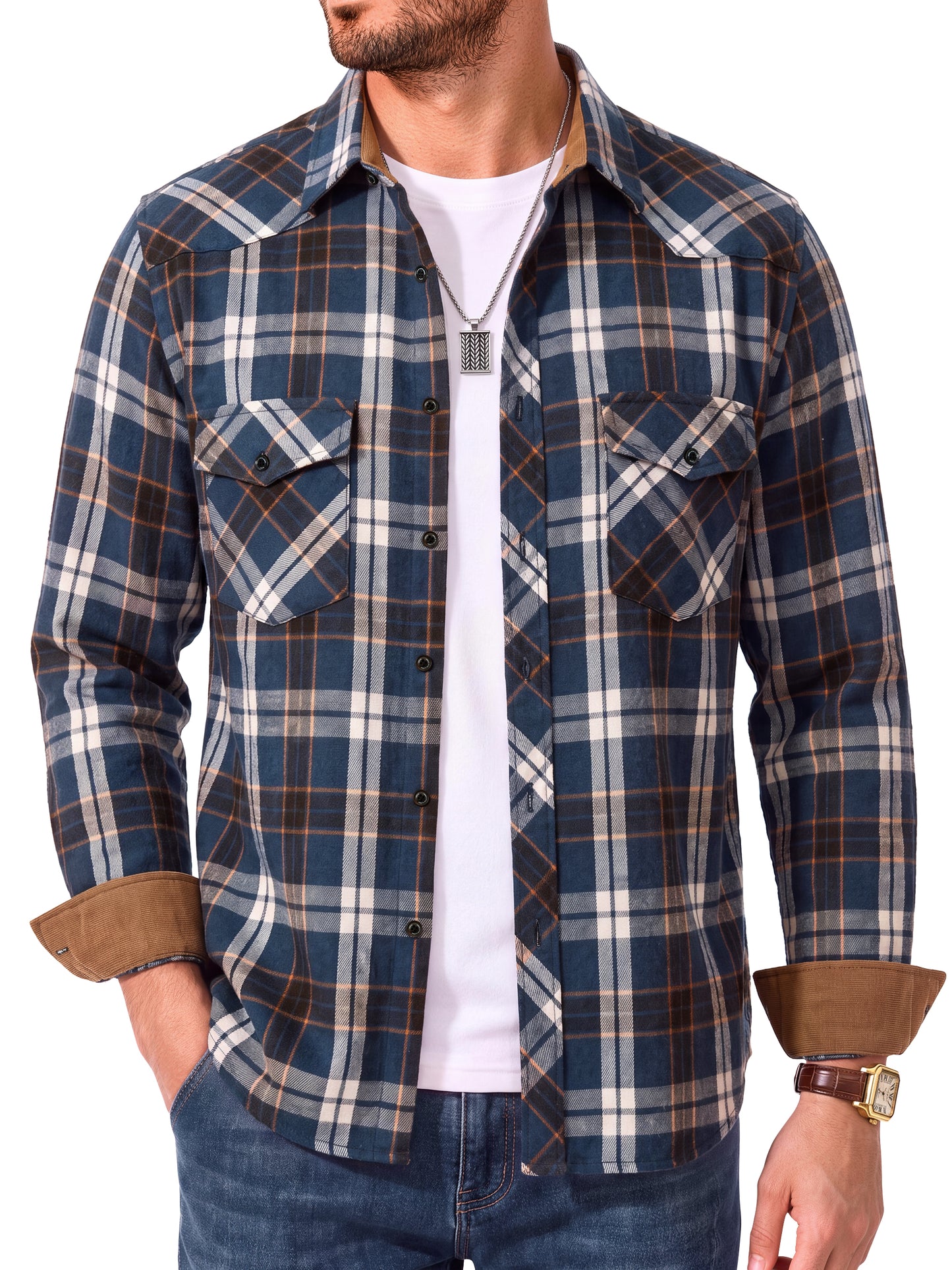 GENTS BLISS Men Flannel Shacket Long Sleeve Plaid Shirts for Men Button Down Men Shirts Lightweight Men Jacket with Pocket