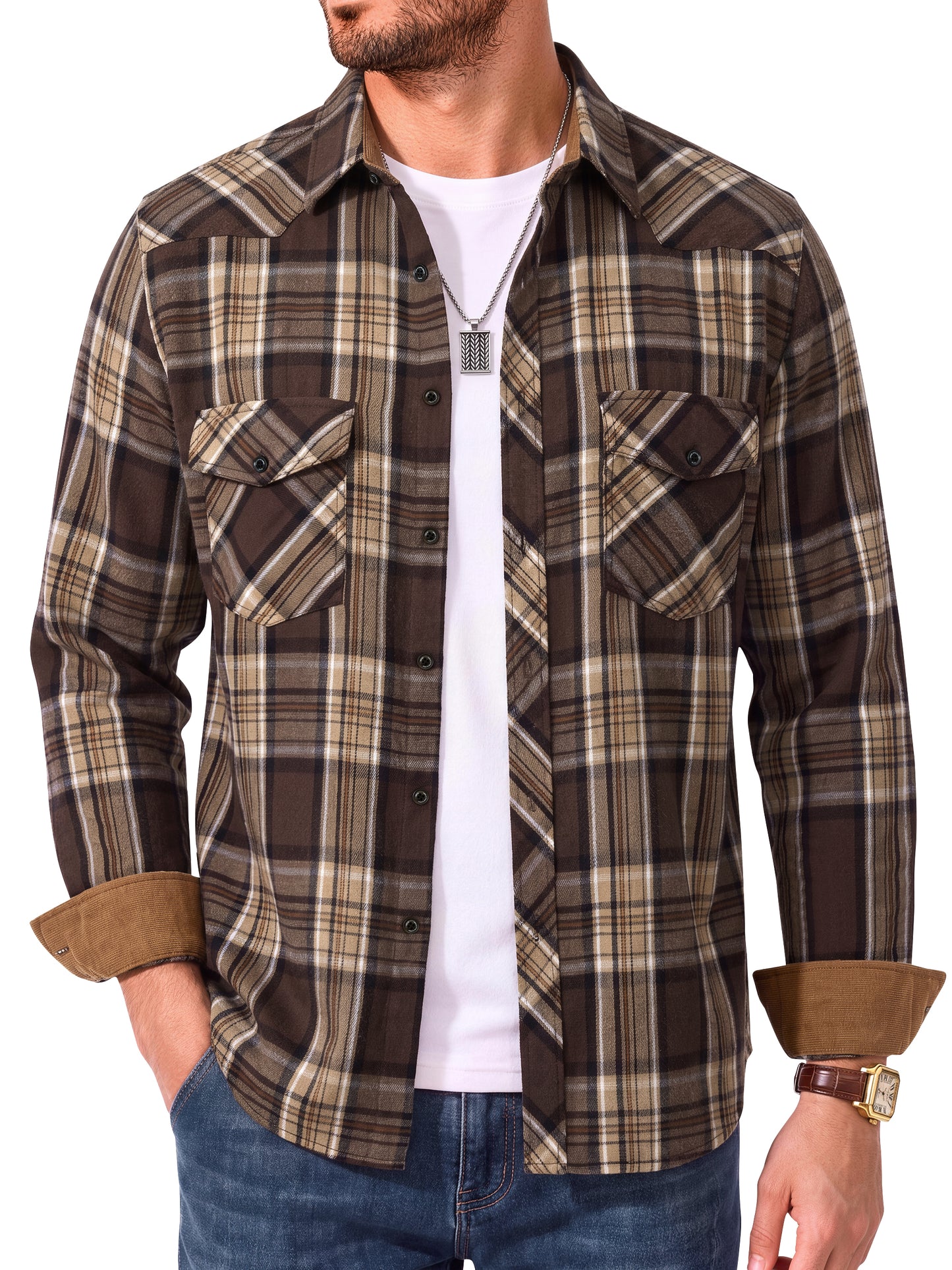 GENTS BLISS Men Flannel Shacket Long Sleeve Plaid Shirts for Men Button Down Men Shirts Lightweight Men Jacket with Pocket
