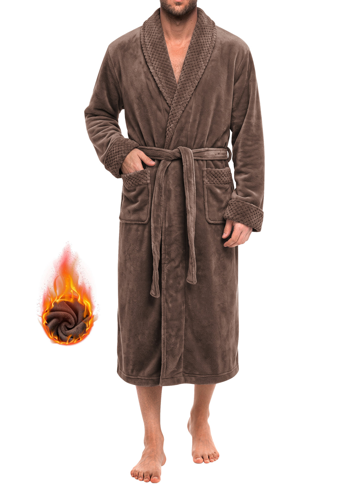 GENTS BLISS Fleece Robes for Men Shawl Collar Men Robes Soft Plush Fluffy Bathrobe for Men with Belt and Pockets
