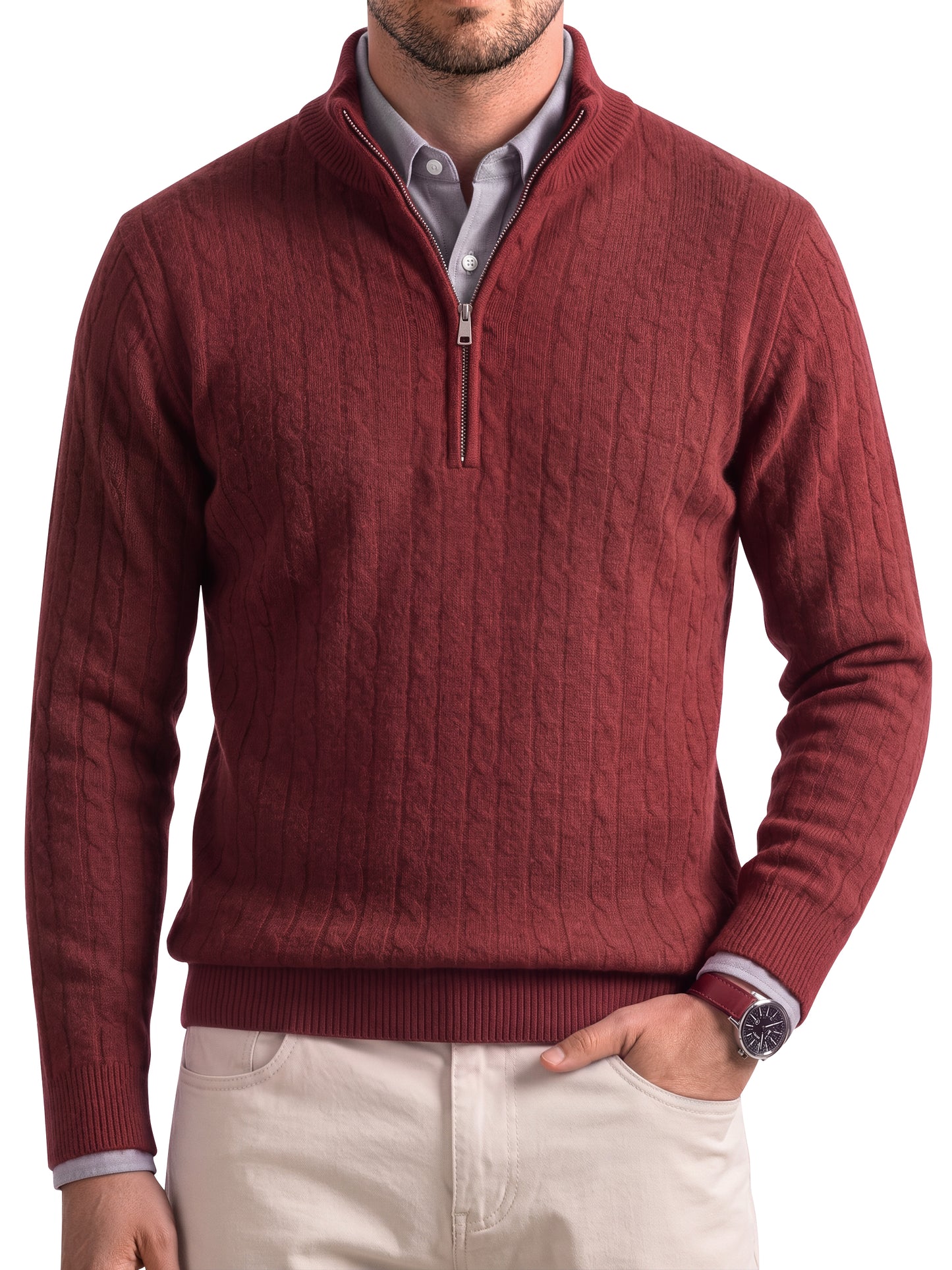 GENTS BLISS Long Sleeve Men Sweaters Zipper Pullover Knitted Sweaters for Men Twist Textured Cable Men Sweaters