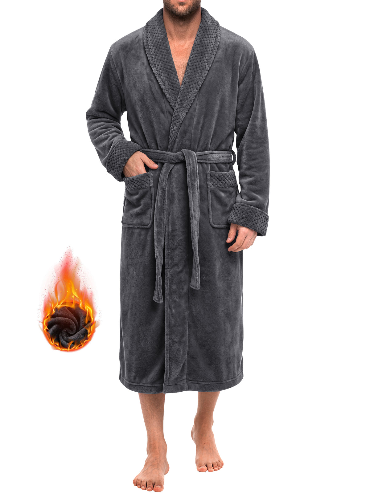 GENTS BLISS Fleece Robes for Men Shawl Collar Men Robes Soft Plush Fluffy Bathrobe for Men with Belt and Pockets