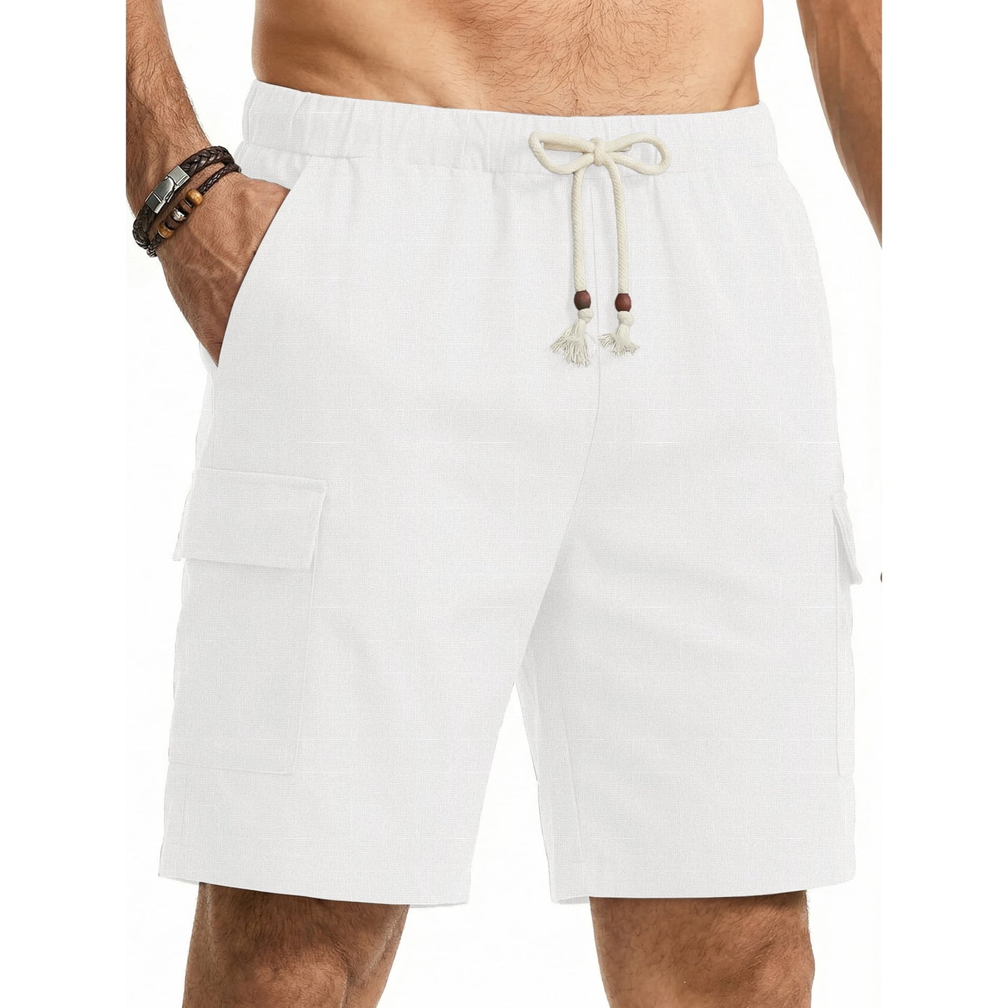 GENTS BLISS Cargo Men Linen Shorts Elastic Waist Drawstring Shorts for Men Summer Beach Shorts with Pockets