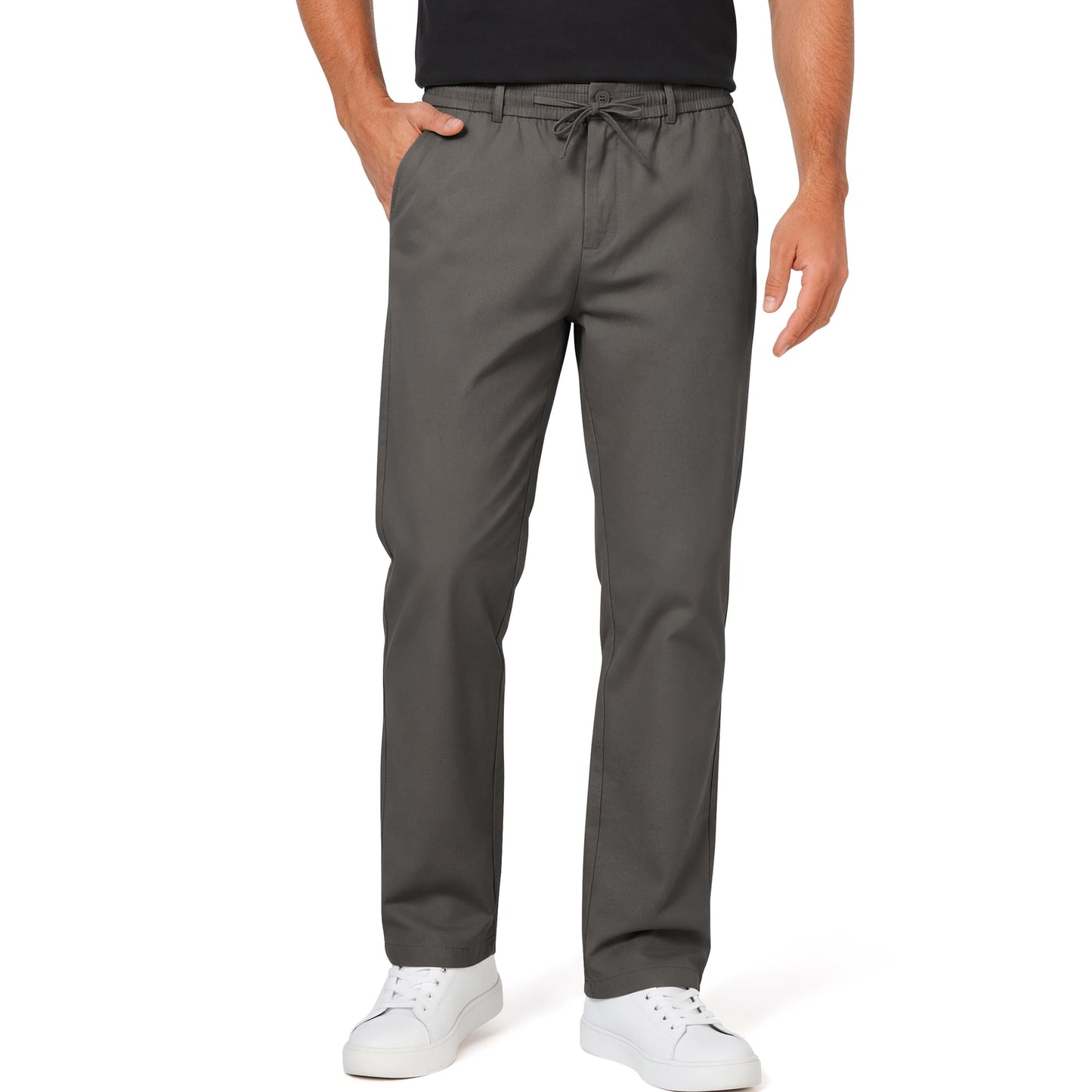 GENTS BLISS Men Dress Pants Elastic Waist Drawstring Cotton Pants for Men Summer Chino Men Pants with Pocket