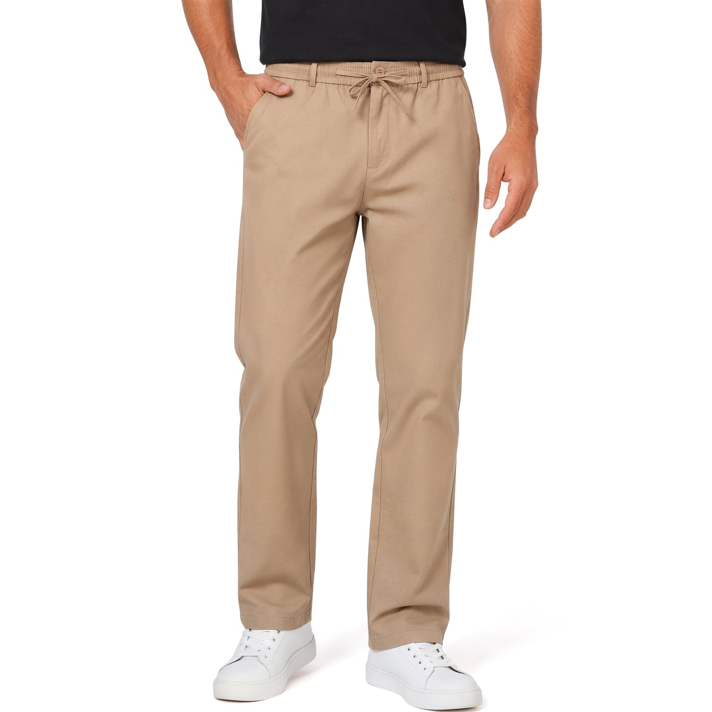 GENTS BLISS Men Dress Pants Elastic Waist Drawstring Cotton Pants for Men Summer Chino Men Pants with Pocket