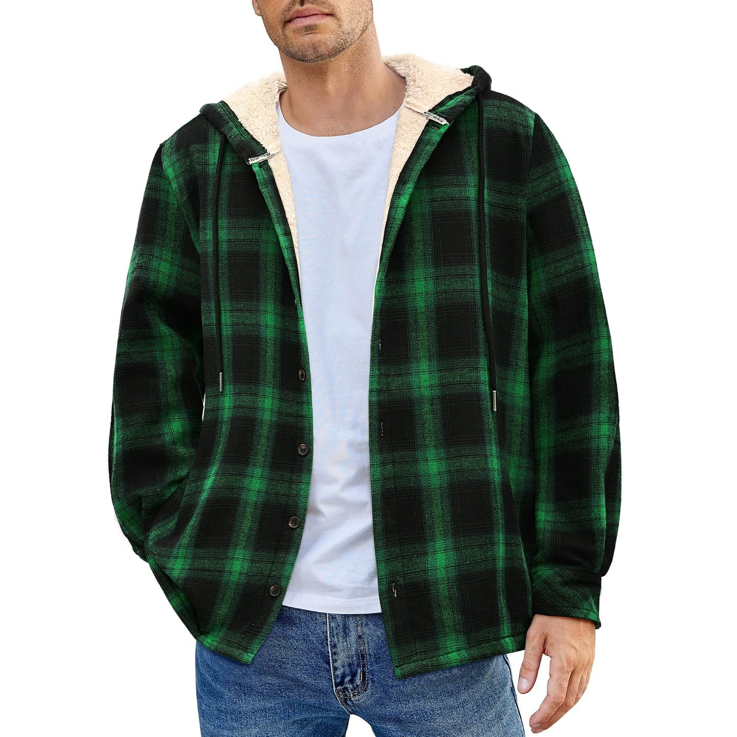 GENTS BLISS Flannel Shirts for Men Plaid Button Up Men Shirts Fleece Hooded Men Jacket Coat with Pocket